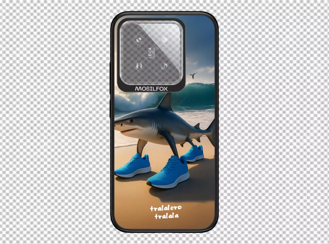 Whimsical Shark in Blue Sneakers Walking on Sandy Beach Phone Screen Design