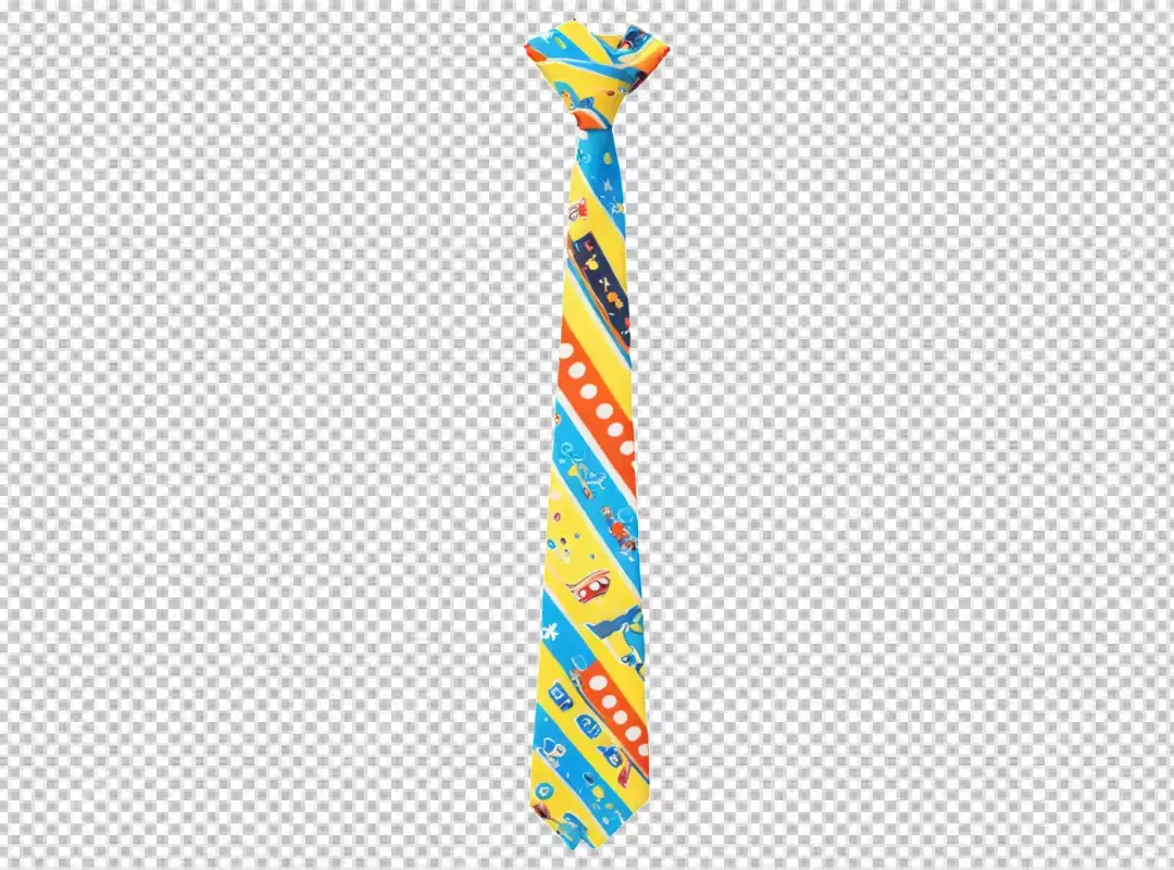 Vibrant Yellow and Blue Children's Pre-Tied Necktie with Playful Car and Stripe Pattern