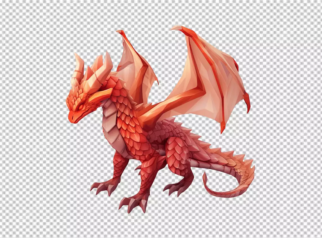 Stylized Red Dragon Digital Art PNG Cutout for Fantasy Designs