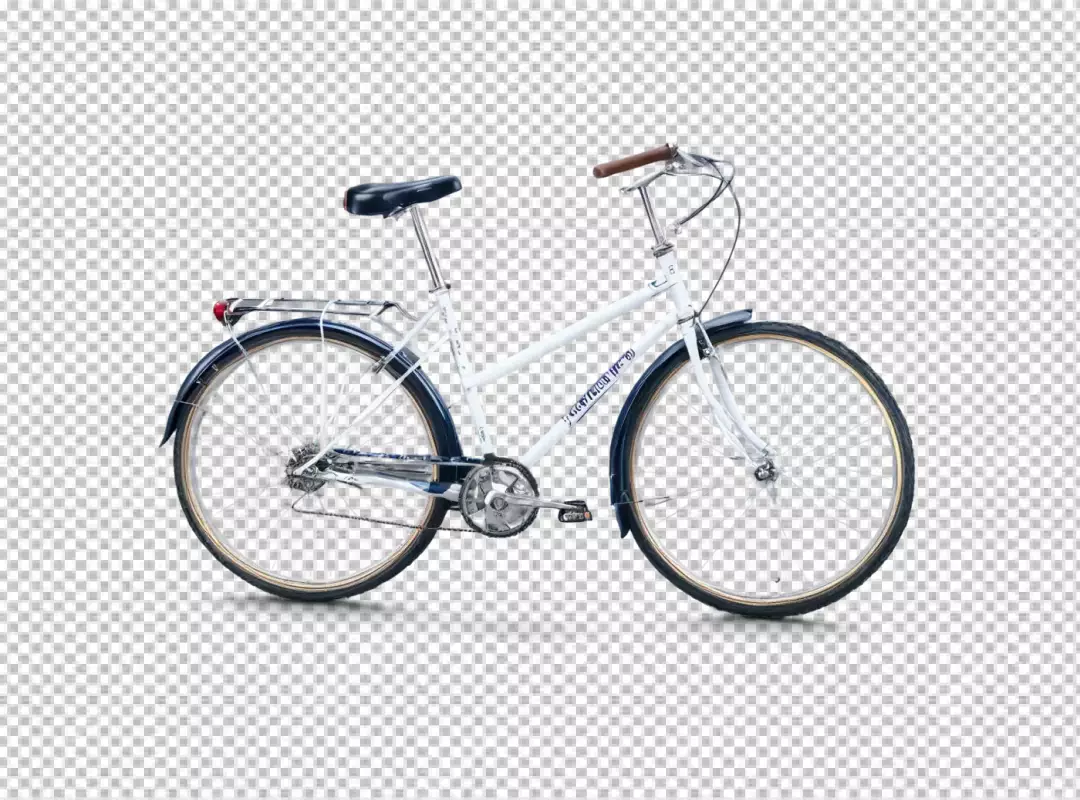 Classic White City Bicycle with Dark Blue Fenders and Rear Rack