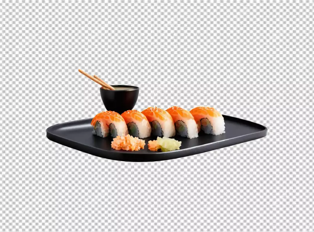Delicious Salmon Sushi Rolls with Wasabi, Pickled Ginger, and Soy Sauce