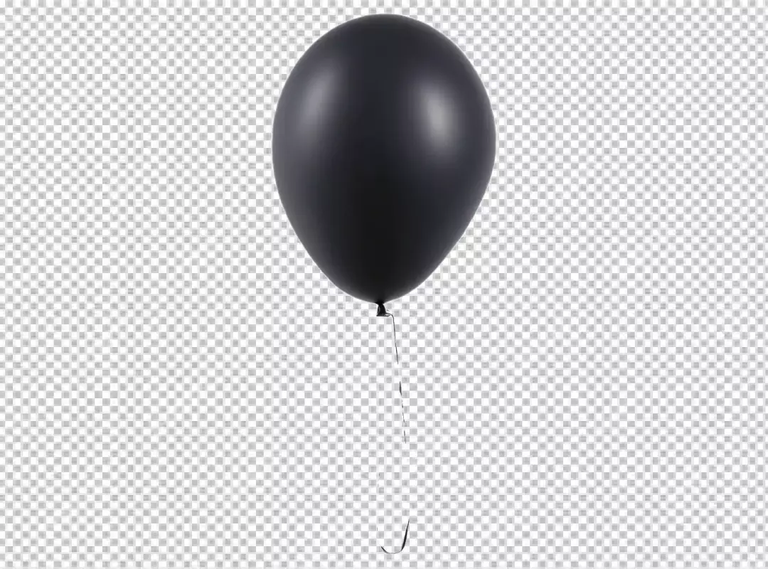 Single Black Party Balloon with String Floating on White Background