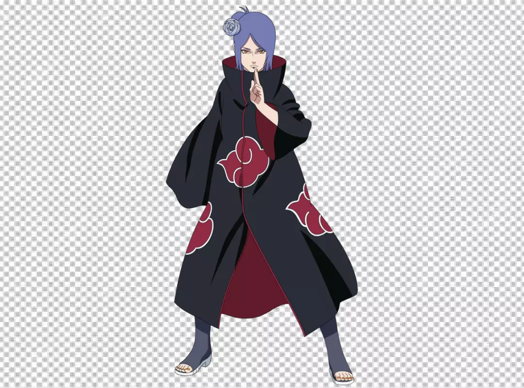 Mysterious Konan Akatsuki Member in Iconic Black Cloak with Paper Rose