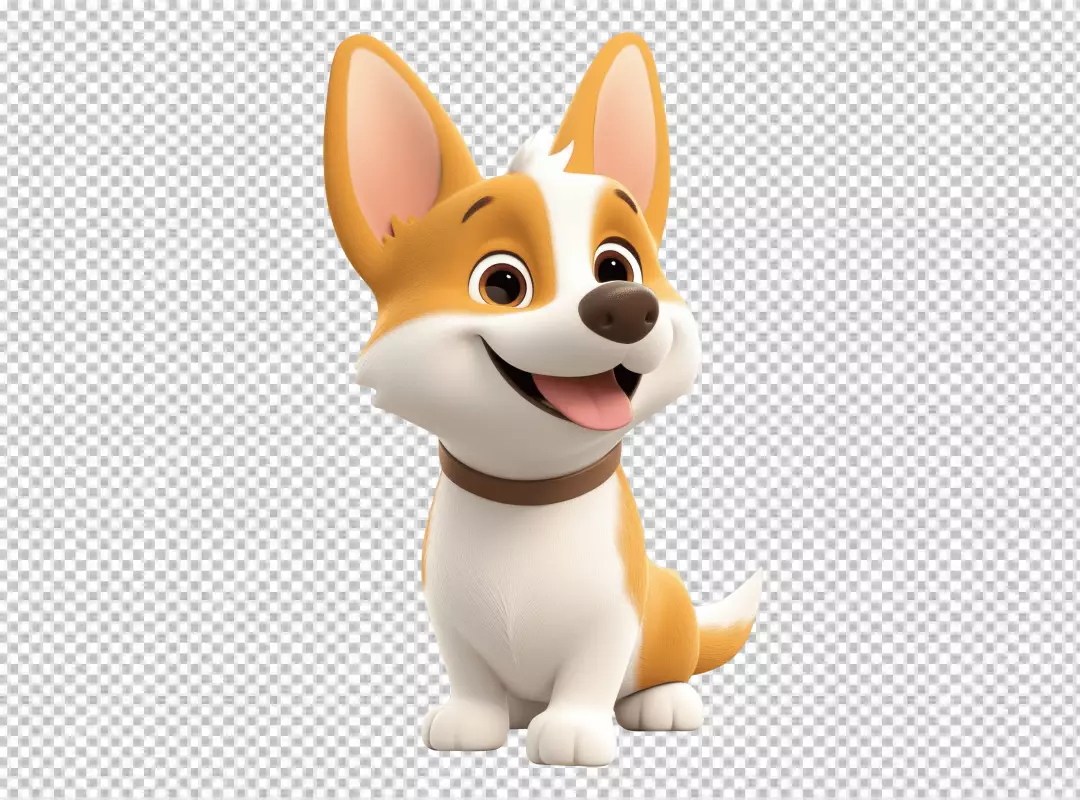 Happy Cartoon Corgi Dog Sitting and Smiling - High-Quality PNG Image Download