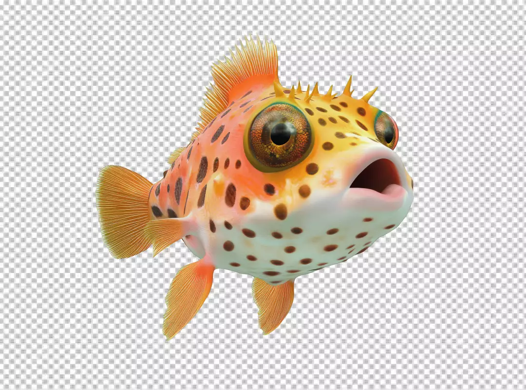 Cute Orange Spotted Pufferfish 3D Render for Marine Life Designs