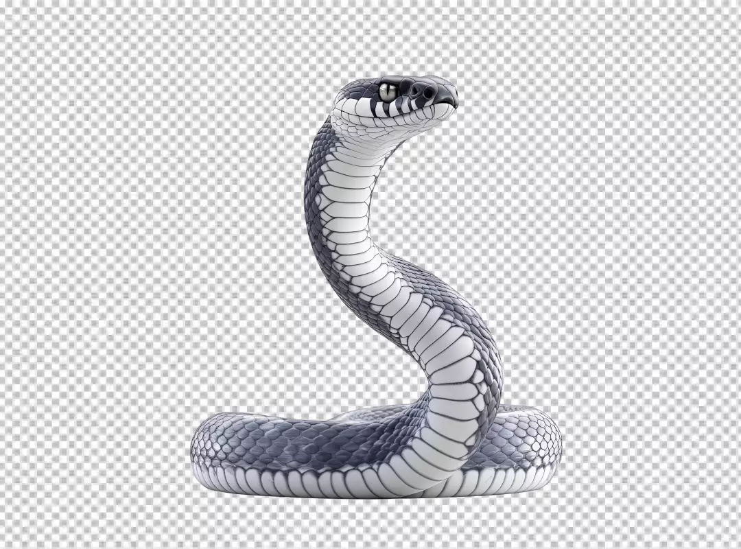 Coiled Black Snake Ready to Strike Realistic 3D Render PNG Cutout