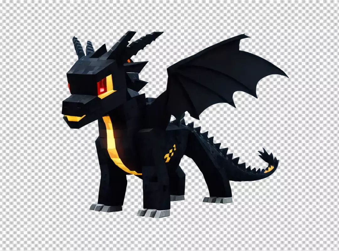 Pixelated Black Dragon with Fiery Glow and Intense Red Eyes