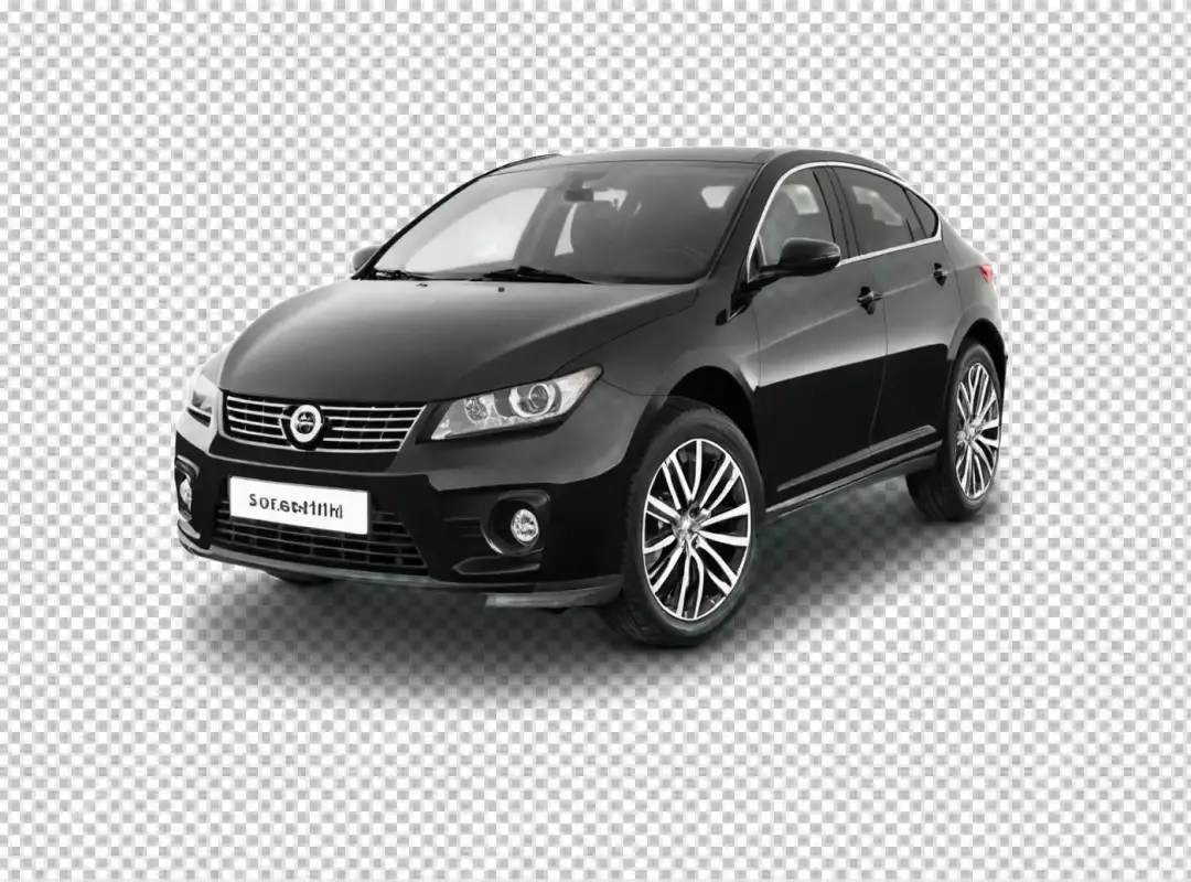 Sleek Black Modern Sedan Car with Dynamic Wheels on White Background