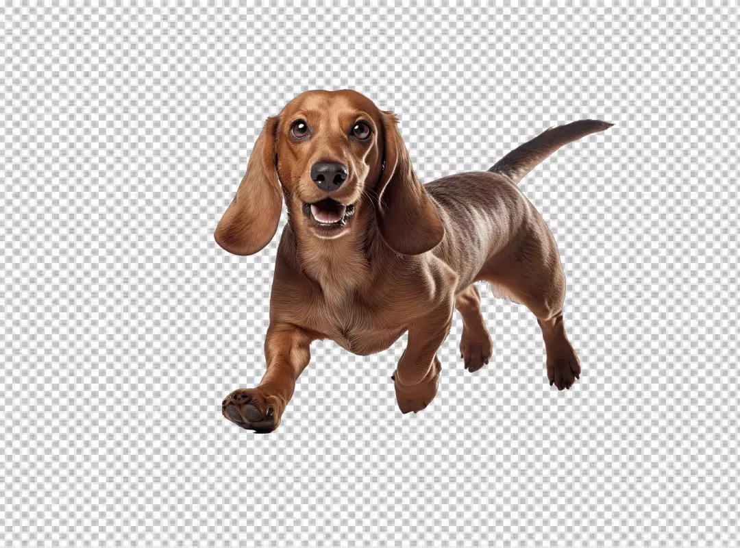 Energetic Brown Dachshund Running with Happy Expression PNG Cutout