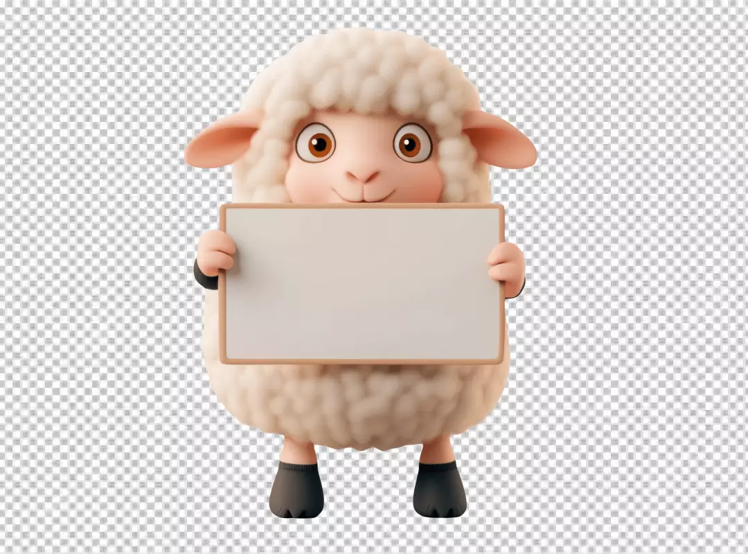 Adorable 3D Cartoon Sheep Holding Blank Signboard for Custom Message