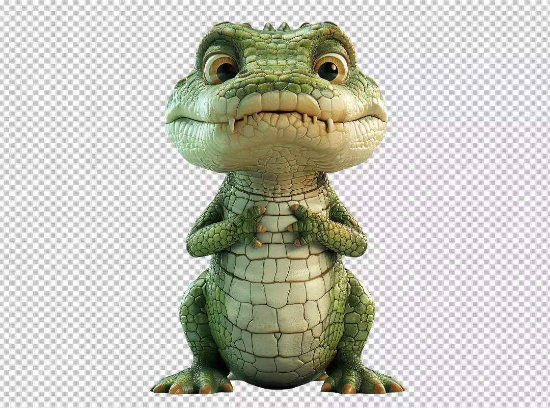 Cute Cartoon Baby Crocodile Sitting with Big Eyes PNG Download
