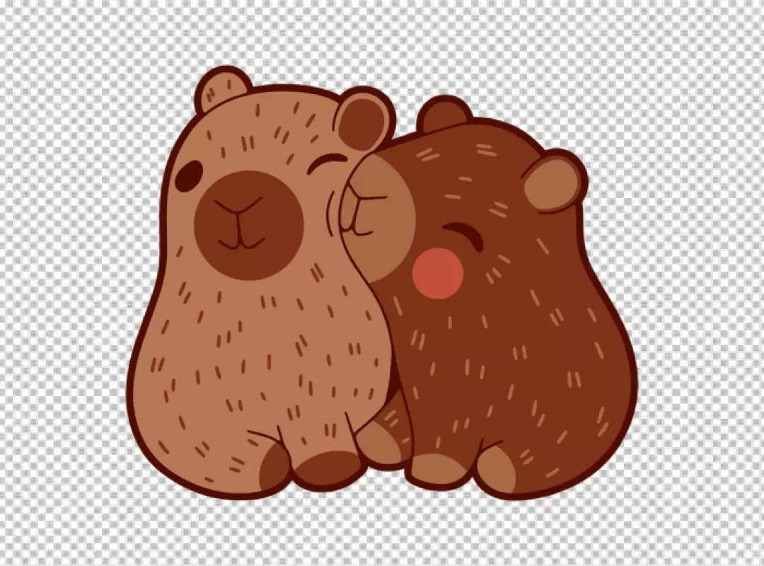 Adorable Cartoon Capybaras Embracing with Affection and Happy Smiles