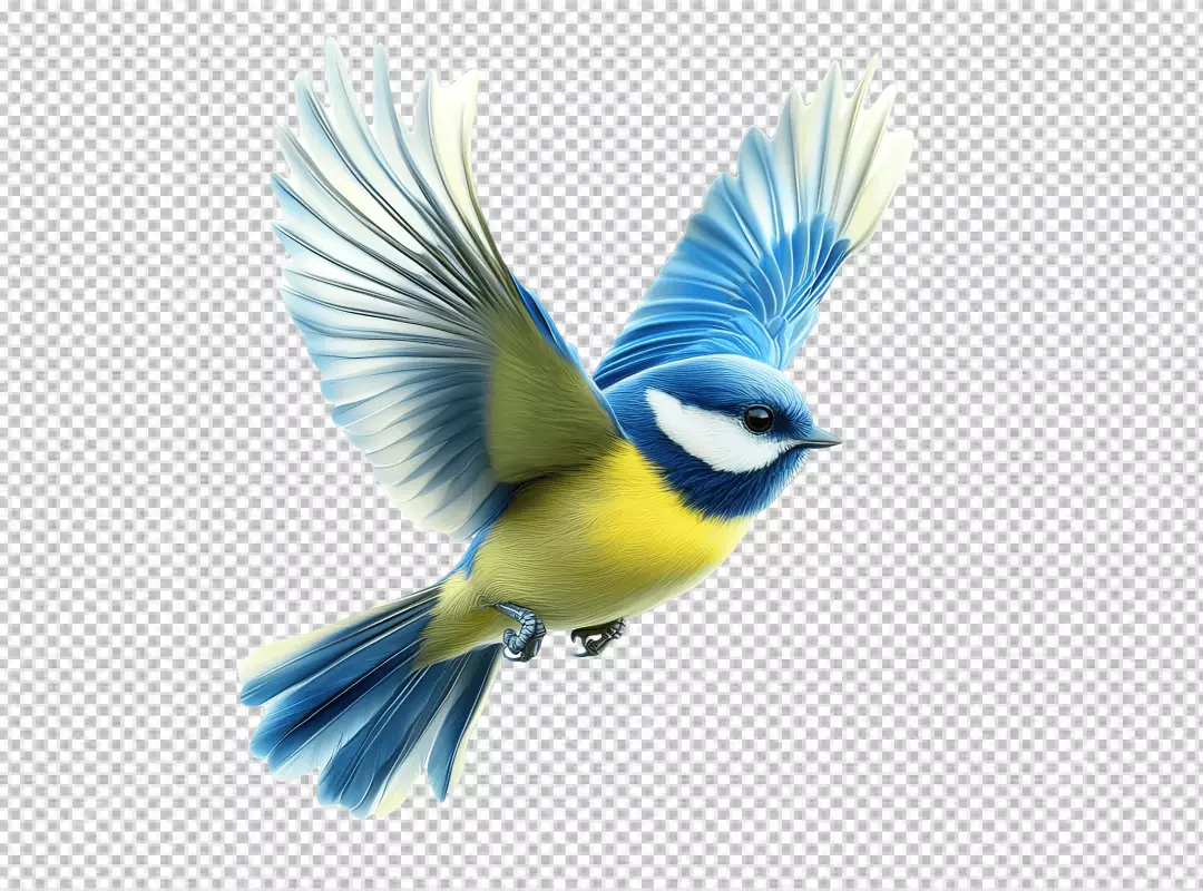 Vibrant Blue Tit Bird Flying with Wings Spread in Dynamic Pose