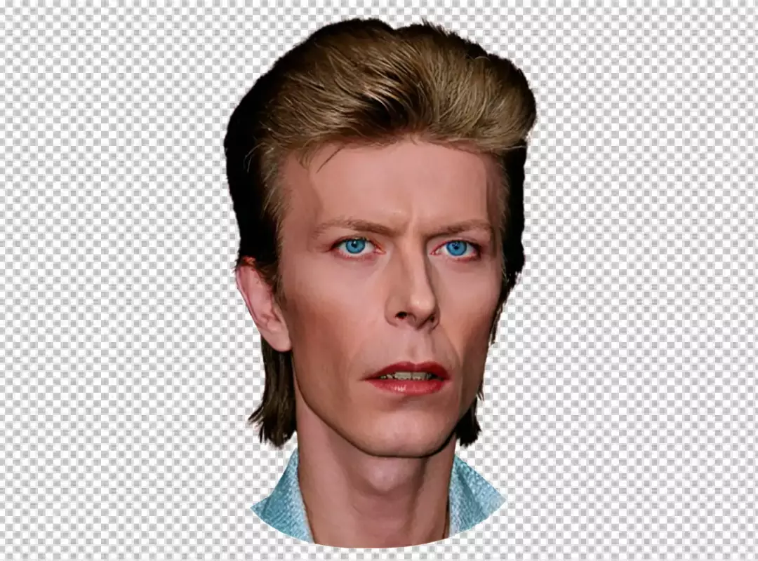 Striking Close-Up Portrait of Legendary Musician David Bowie with Intense Blue Eyes