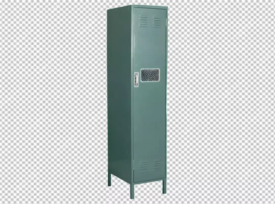 Single Green Metal Locker Isolated on White for School and Gym Storage Solutions