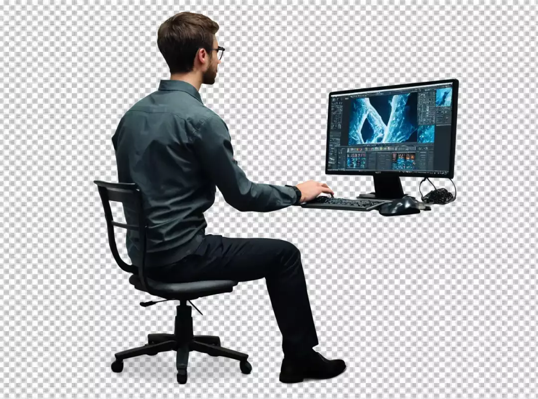 Professional Man Using Computer for Digital Video Editing