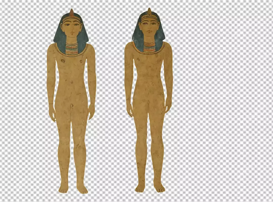 Ancient Egyptian Stylized Nude Figures in Headdress and Broad Collar Art