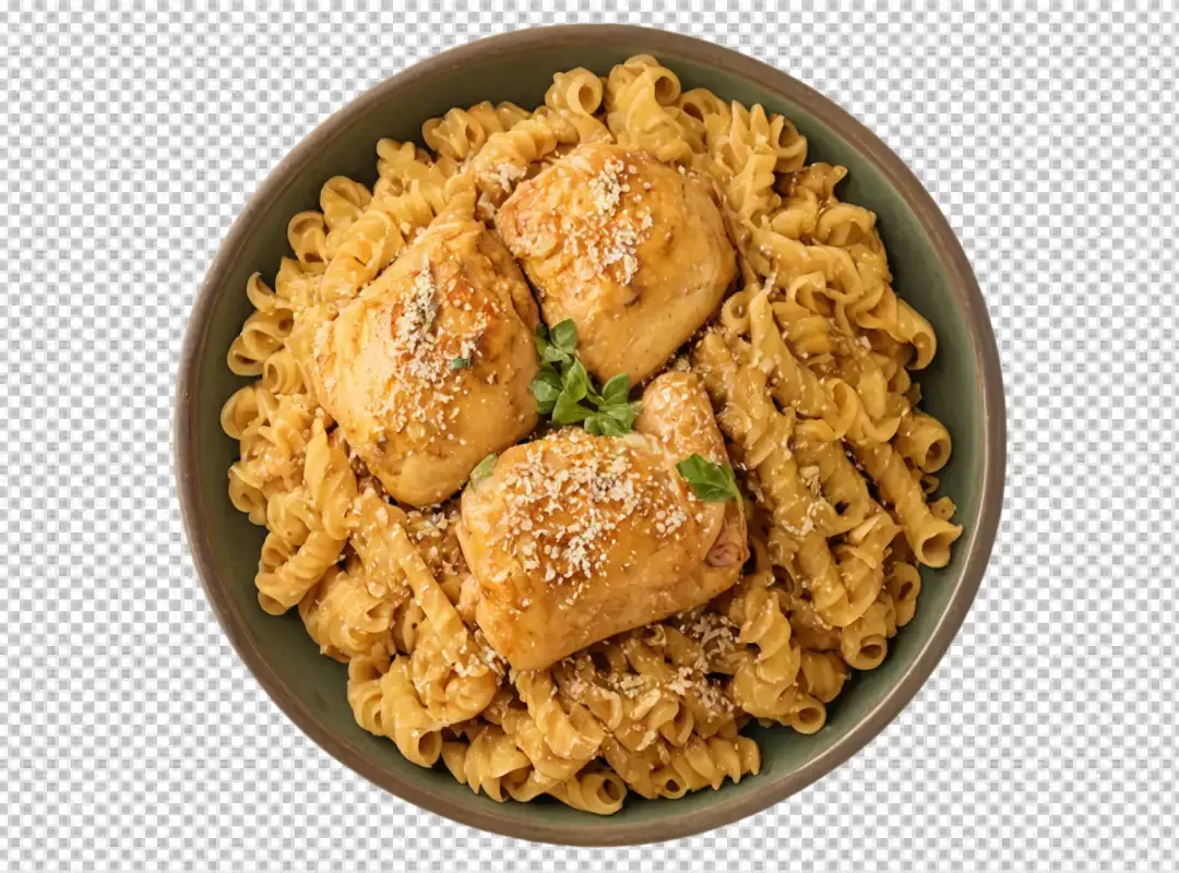 Creamy Chicken Pasta Dinner with Rotini and Parmesan Cheese Freshly Prepared