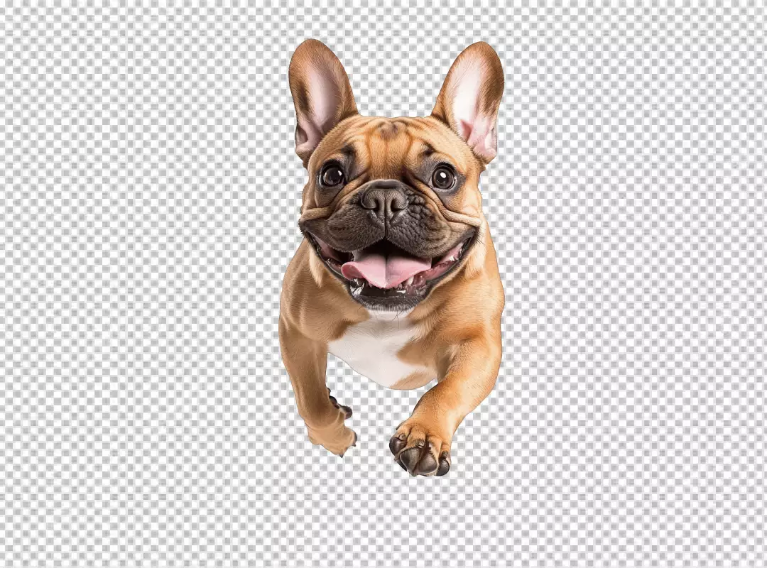 Playful Fawn French Bulldog Dog Running and Smiling PNG