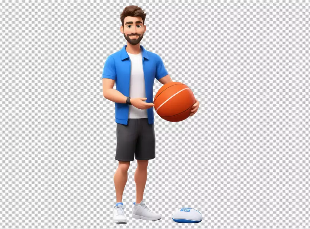 Friendly 3D Animated Man Holding Basketball Ready for Play and Fitness