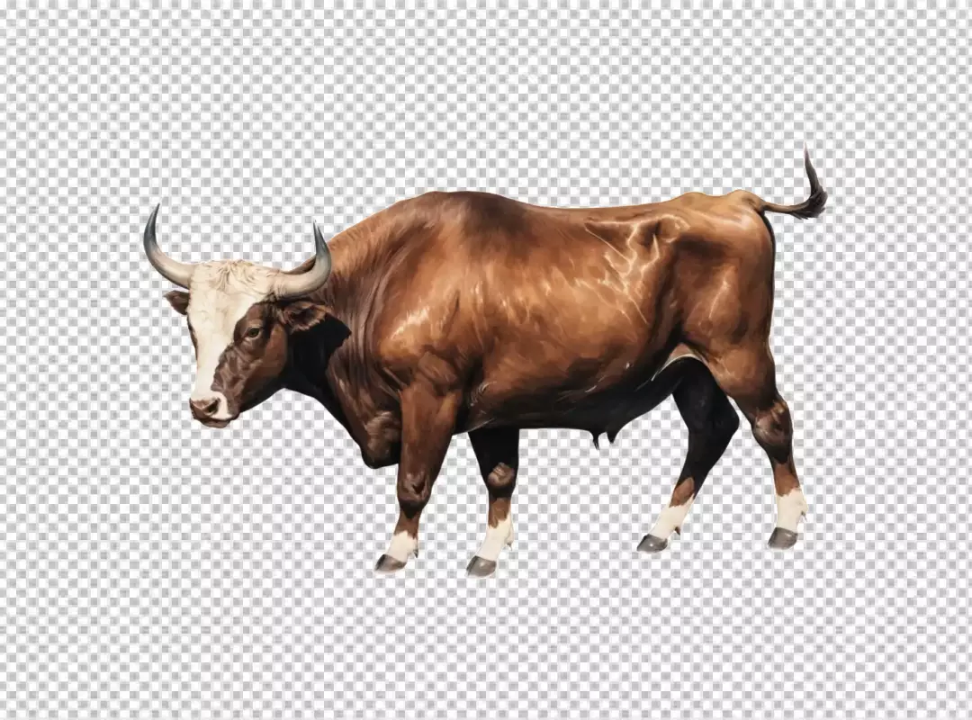 Powerful Brown Bull Standing Firmly with Majestic Horns and Muscular Physique 9355