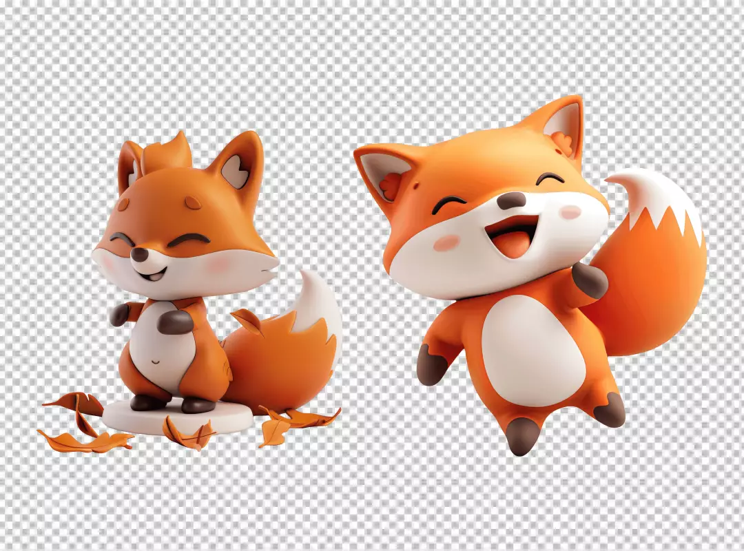 Adorable 3D Cartoon Fox Characters Joyfully Posing for Playful Designs