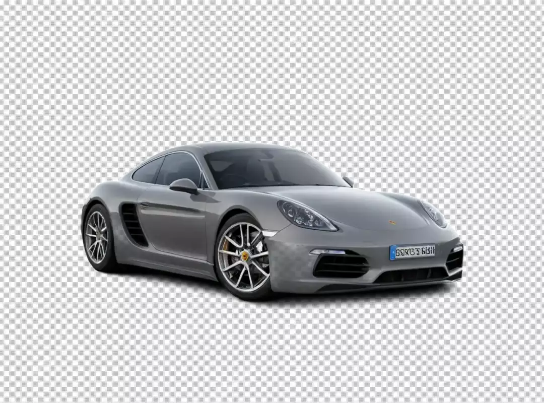 Sleek Gray Porsche Cayman Sports Car Isolated on Pristine White Background