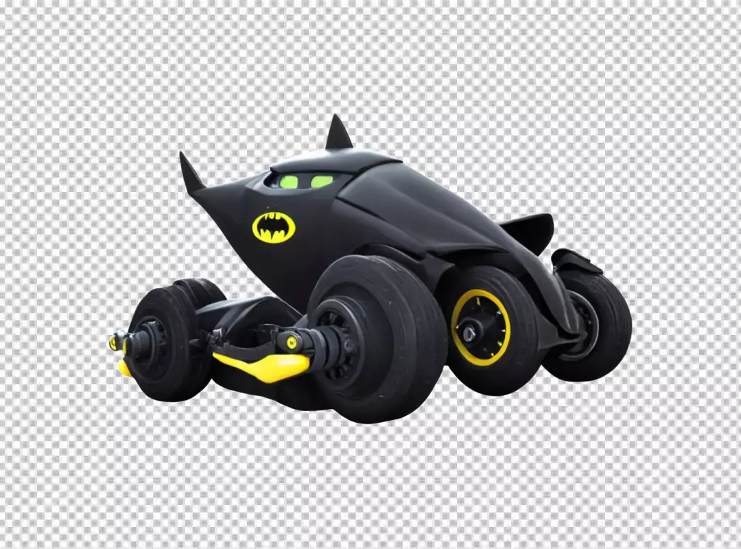 Sleek Batmobile Toy Car with Yellow Accents and Green Headlights