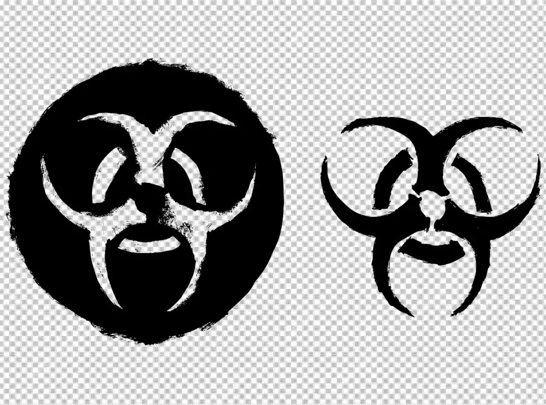 Free Premium PNG Two Biohazard Symbols Isolated on Black Background Grunge Style