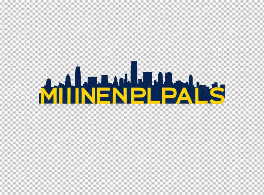 Stylized Minneapolis Cityscape Silhouette with Bold 3D Yellow Text Typography