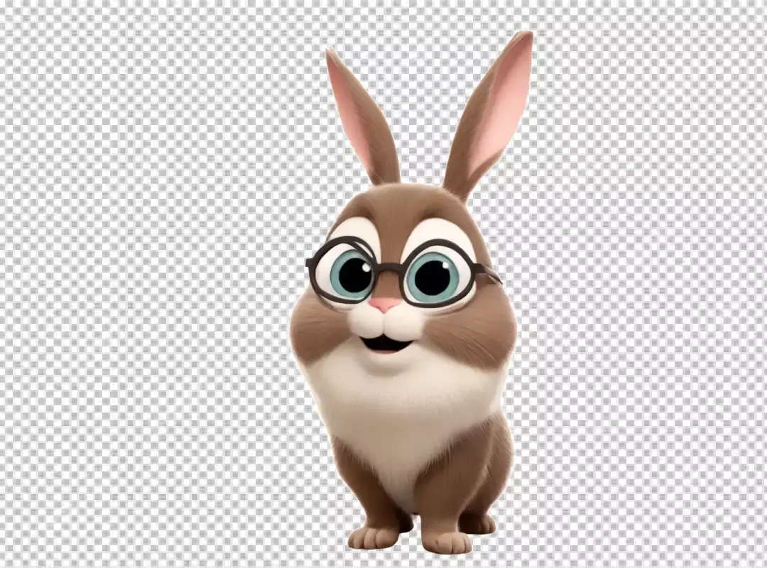 Adorable Brown Cartoon Rabbit with Glasses and Big Blue Eyes
