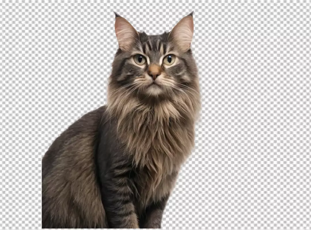 Elegant Brown Maine Coon Cat with Striking Gaze on White Background