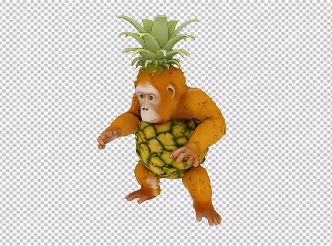 Whimsical Anthropomorphic Pineapple Creature with Furry Orange Body 8846