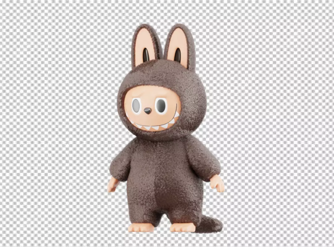 3D Rendered Fluffy Brown Monster Character in Bunny Costume