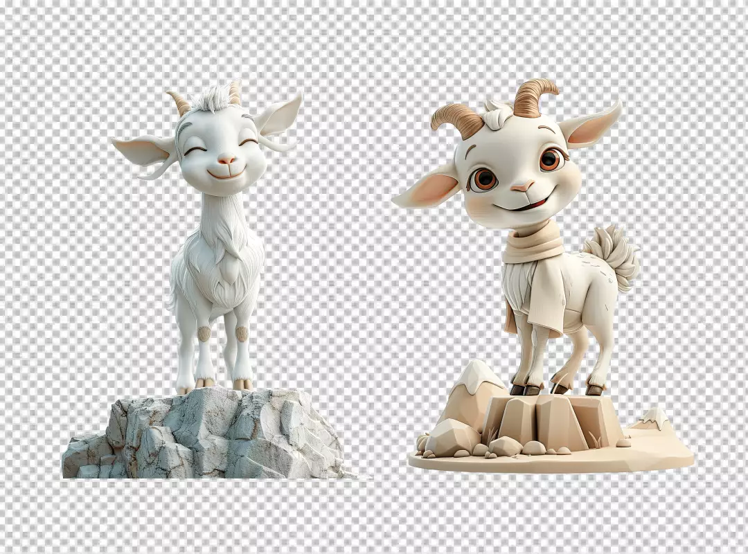 Adorable Cartoon Goats Standing Happily on Rocks Whimsical 3D Render Illustration