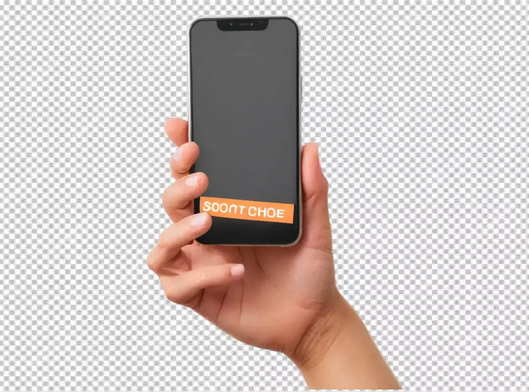 Hand Holding Modern Smartphone Displaying a Custom Orange Label with a Name