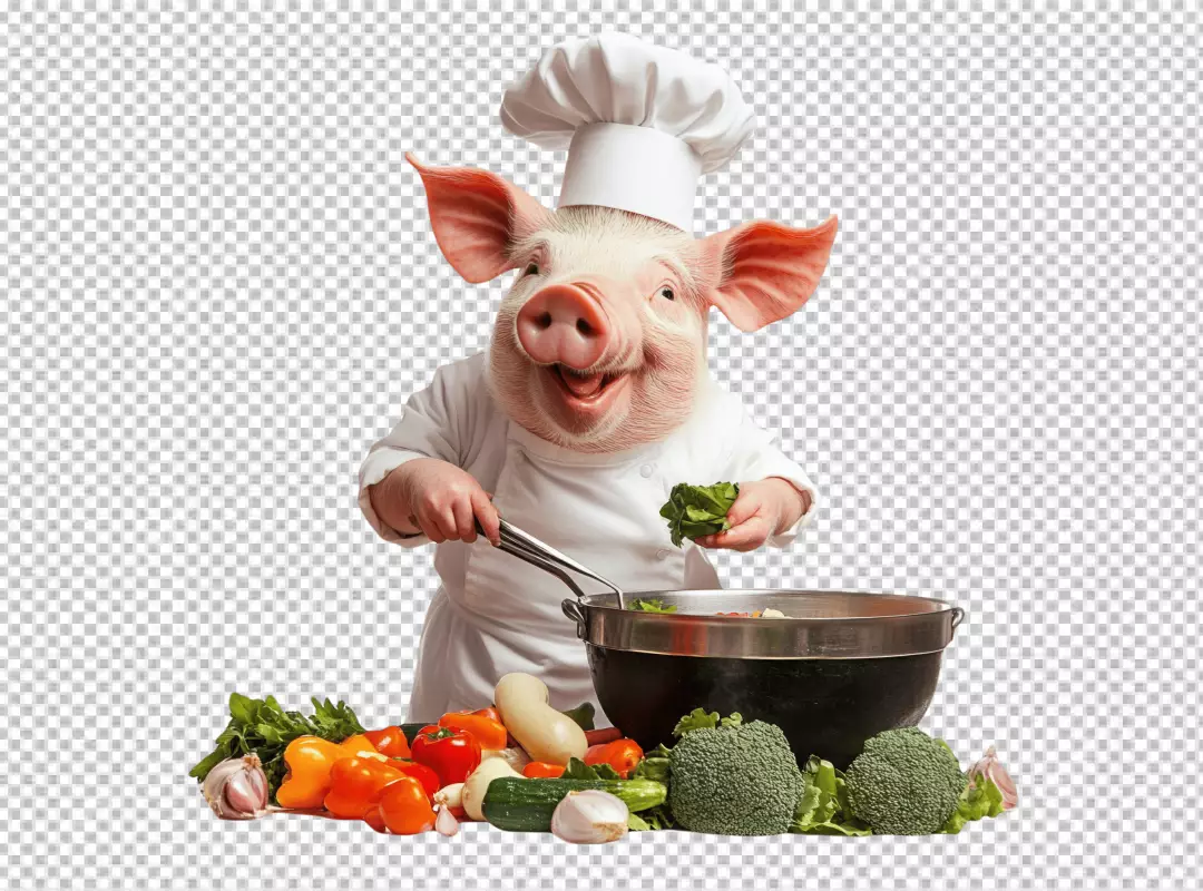 Happy Chef Pig Preparing Fresh Vegetables for a Delicious Meal