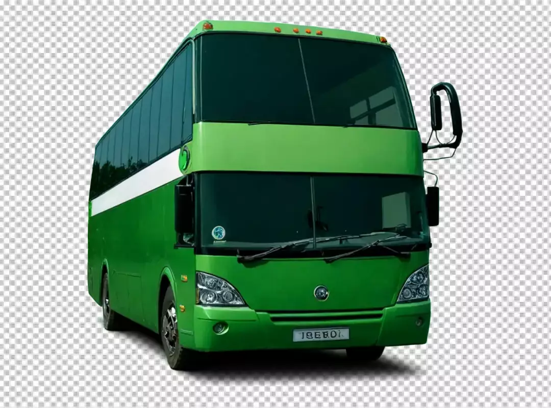 Modern Green Double-Decker Passenger Bus Front View Isolated on White