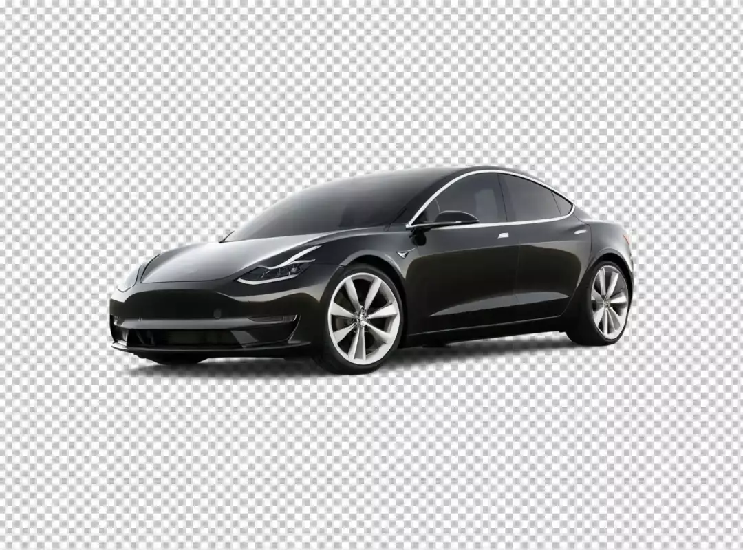 Sleek Black Tesla Model 3 Electric Car Modern Transportation on White Background