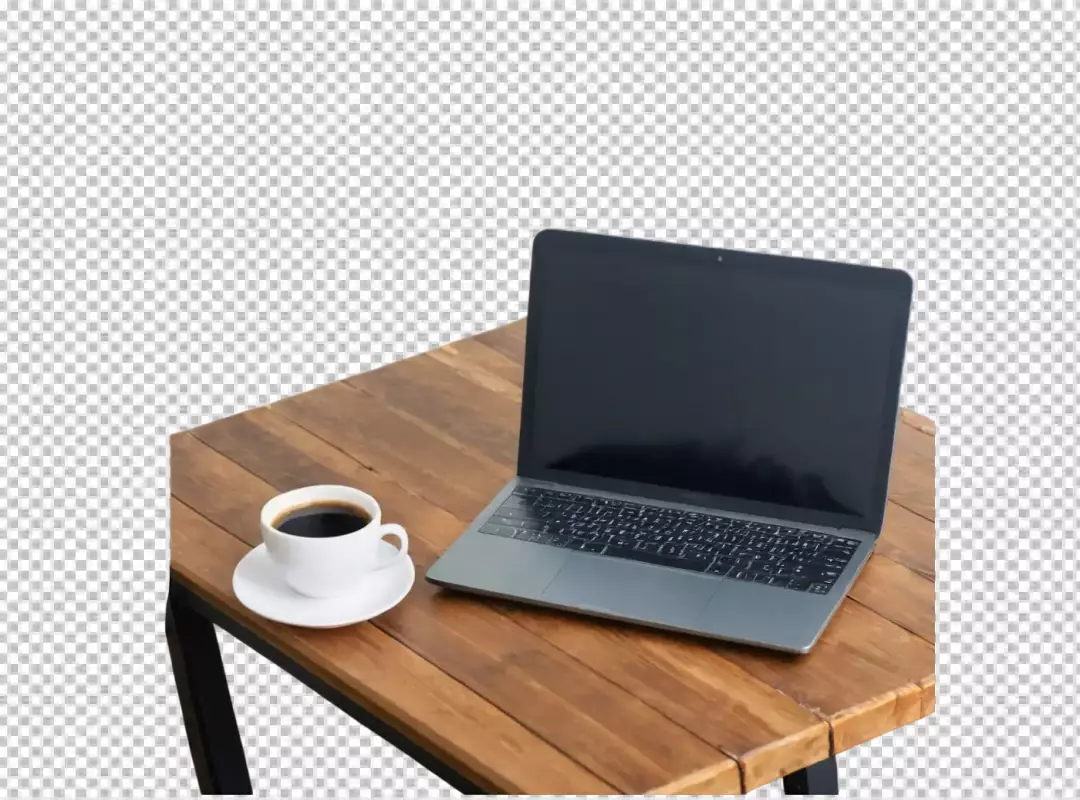 Modern Laptop and Coffee on Rustic Wooden Desk for Remote Work