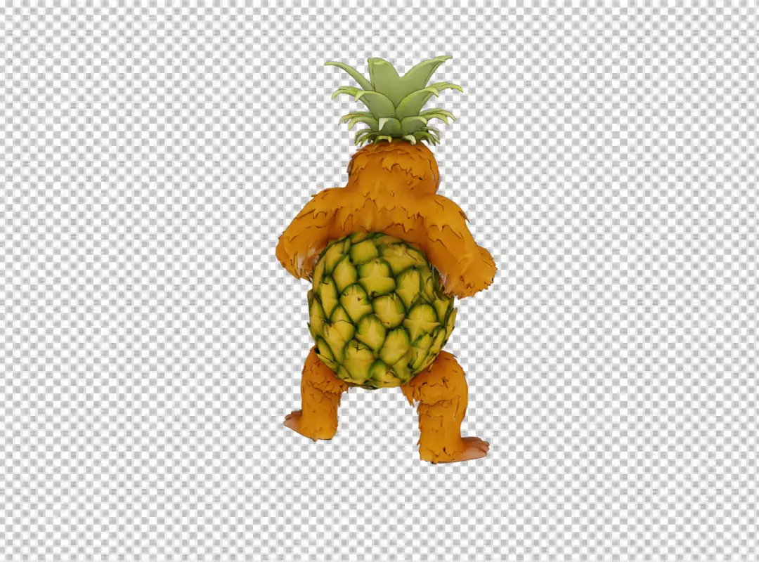 Whimsical Anthropomorphic Pineapple Creature with Furry Orange Body