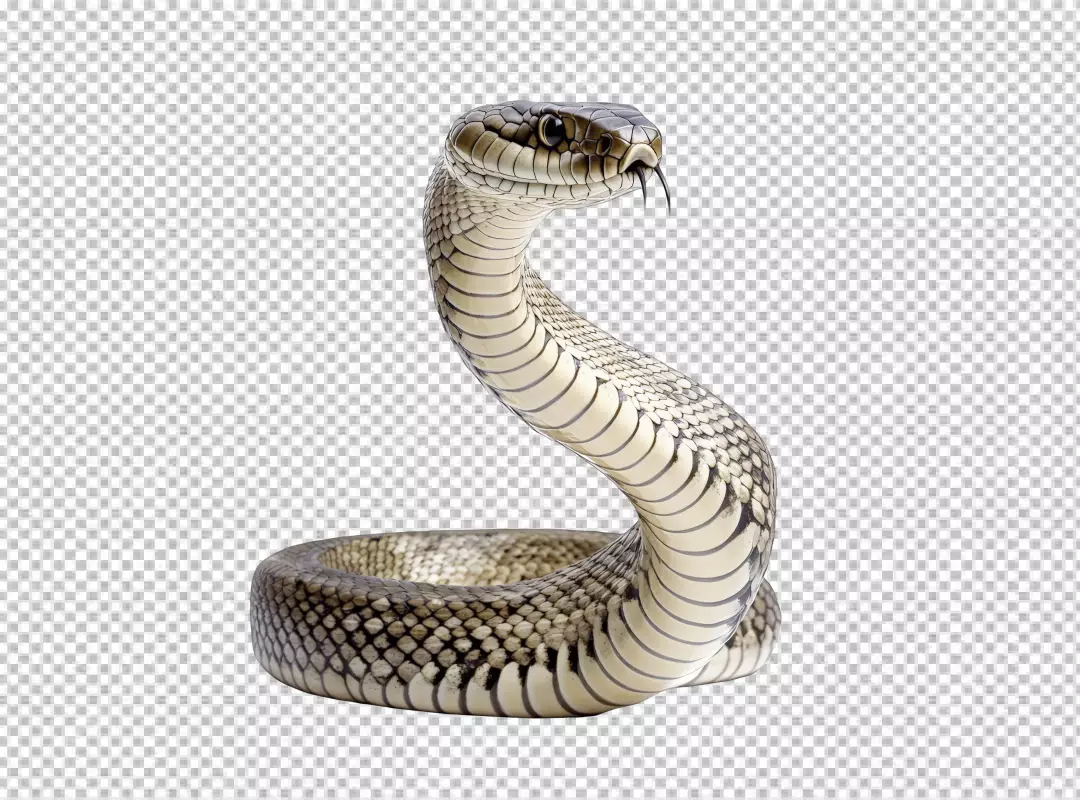 Fierce Cobra Snake PNG Cutout with Striking Pose and Forked Tongue