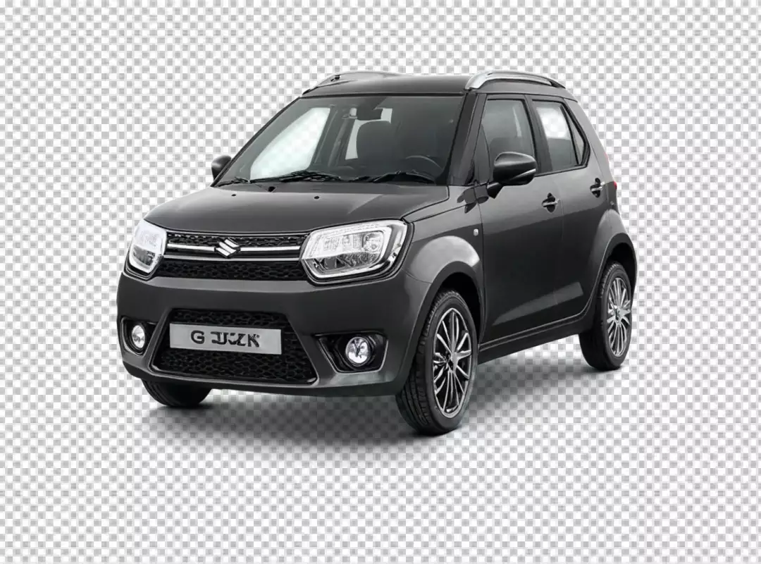 Sleek Dark Gray Suzuki Ignis Car Front Angled View on White Background