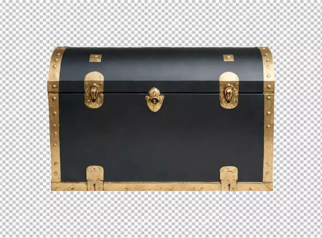Classic Black Storage Chest with Ornate Gold Clasps and Studs