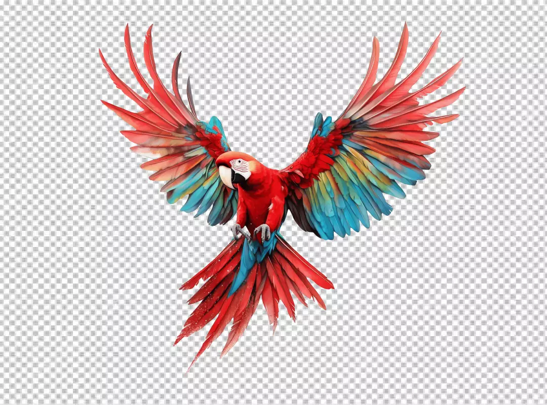 Vibrant Red and Blue Macaw Flying Majestic Tropical Bird Spreading Wings Stock Image