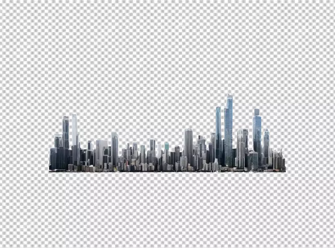 Expansive Modern City Skyline Panorama Featuring Diverse Skyscrapers Isolated on White Background