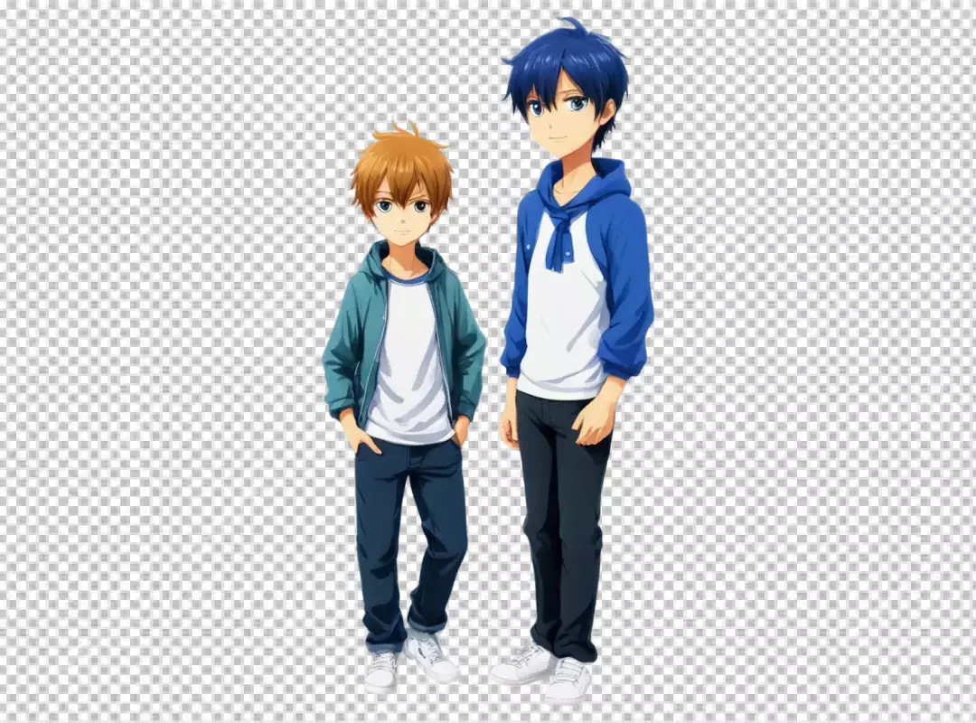 Two Animated Boys Standing Together in Casual Modern Outfits