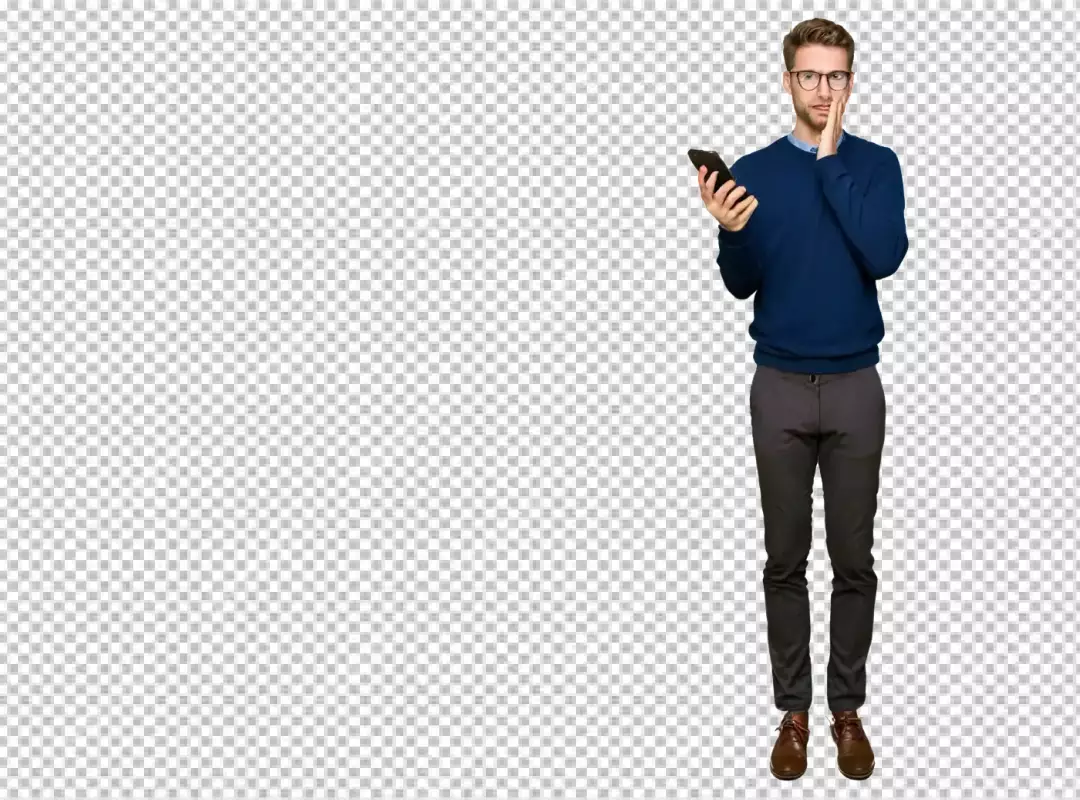 Surprised Young Man with Glasses Holding Smartphone Reacts to Unexpected News