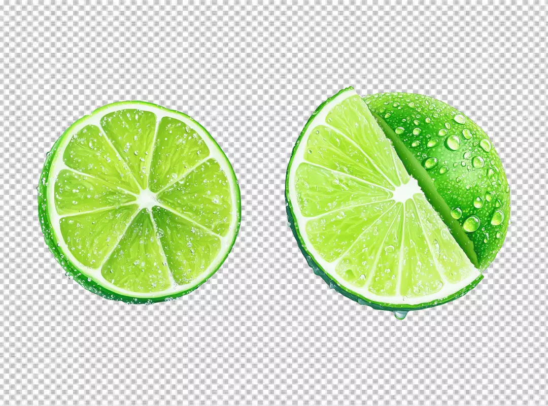 Fresh and Juicy Lime Slices with Water Droplets, Vibrant Citrus Fruit for Refreshing Designs