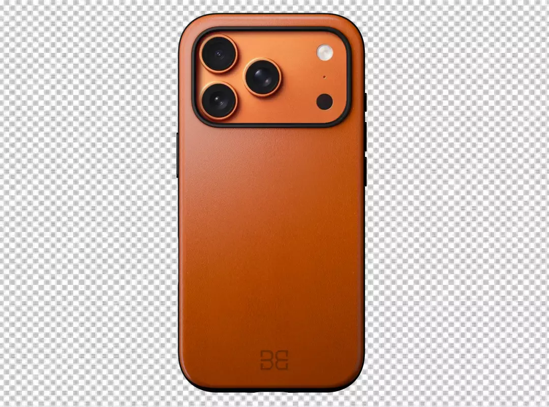 Elegant orange mobile device showcasing triple lens camera system on black background